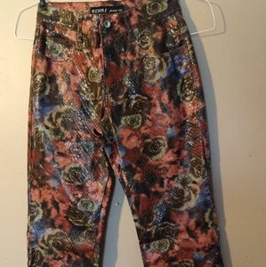 Faux Snake skin Party Pants. Floral Print